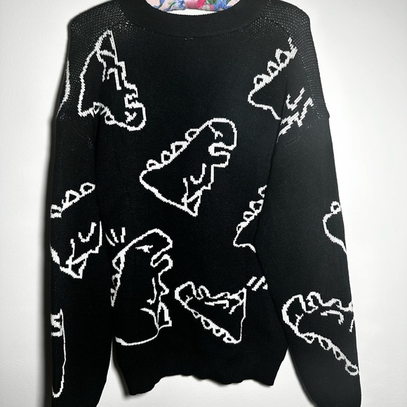 Cute Kawaii Cartoon Dinosaur Print Long Sleeve Loose Knitted Cardigan w Buttons - Picture 8 of 11